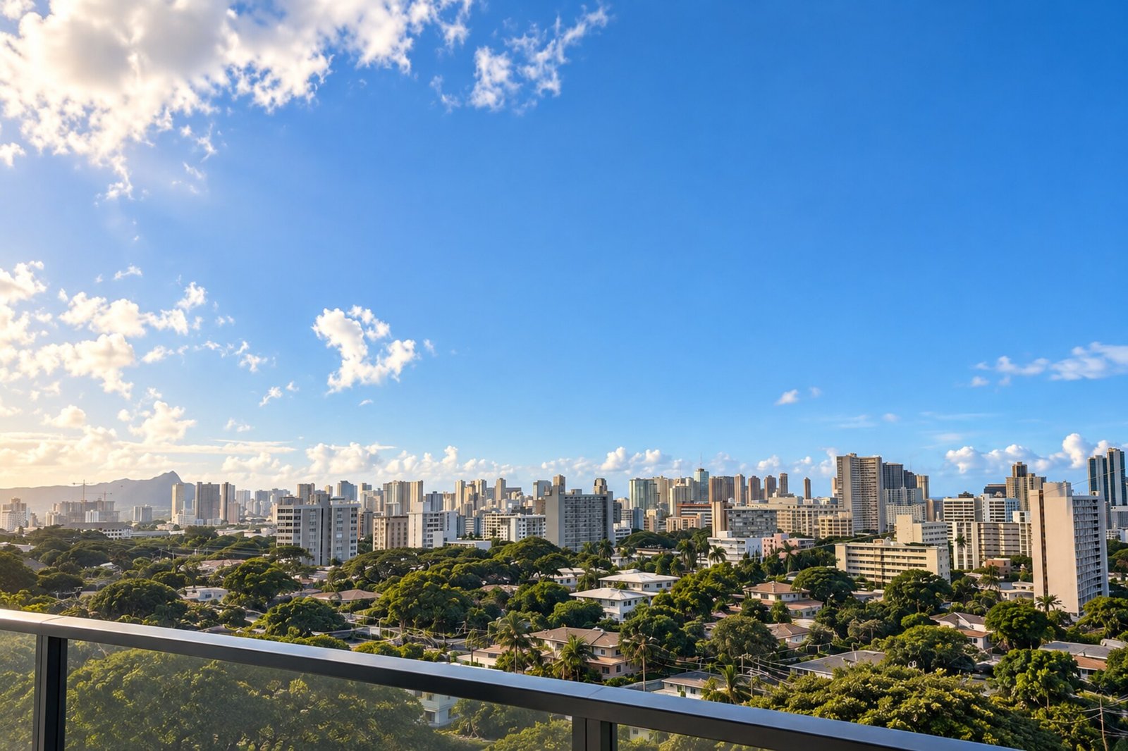 Illustrative view toward Diamond Head from a residence balcony