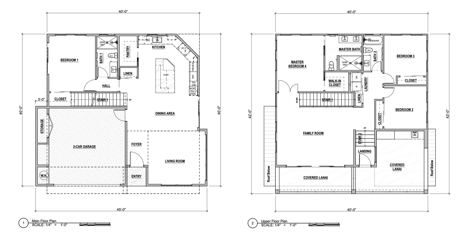 Residence 01 floor plans, first and second floor