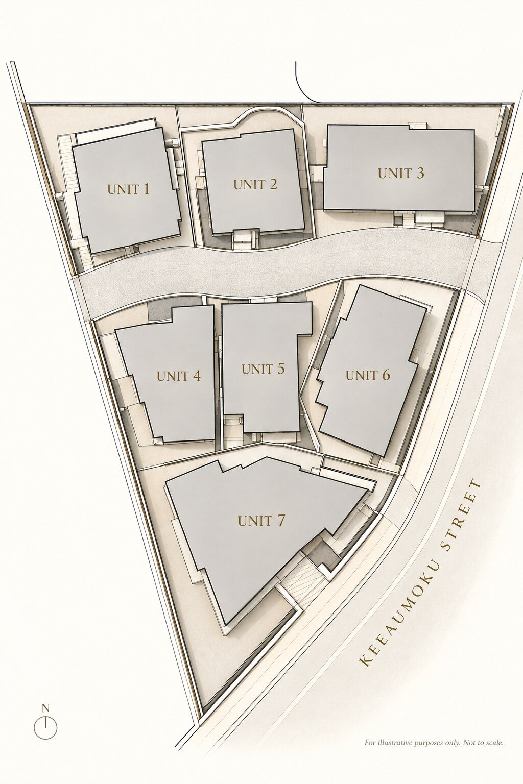Site plan of MakalaWena showing Units 1 to 7 along Ke’eaumoku Street