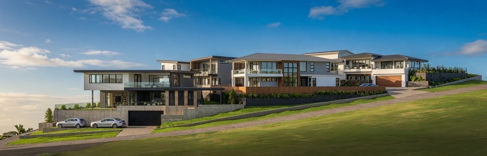 MakalaWena: seven new residences on a hillside under a clear blue sky